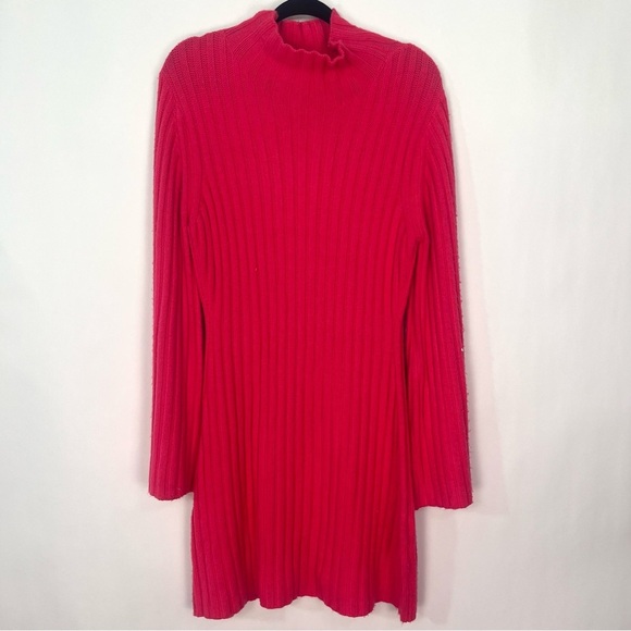 French Connection Dresses & Skirts - French Connection Hot Pink Ribbed Turtleneck Dress Sz Medium NWT
